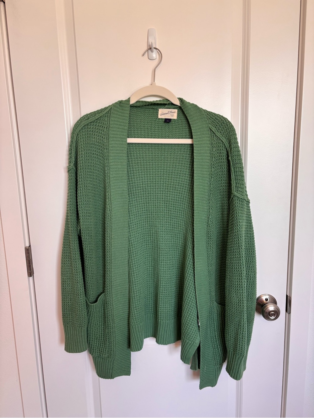 Universal Thread Waffle-Knit Open-Front Cardigan Sweater Sage Green